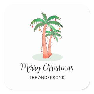 Merry Christmas Tropical Palm Tree Square Sticker