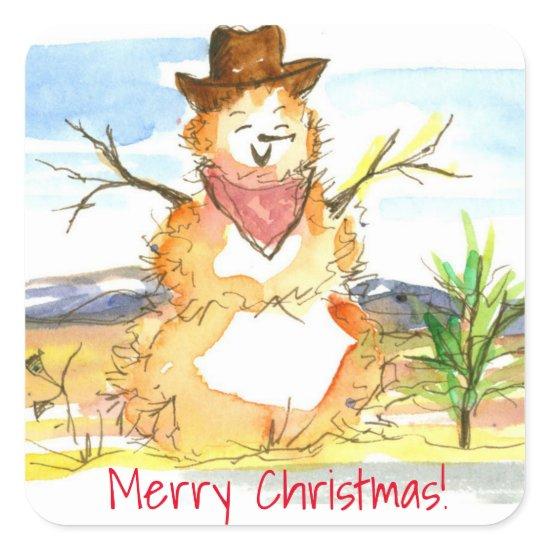 Merry Christmas Tumbleweed Snowman Square Sticker