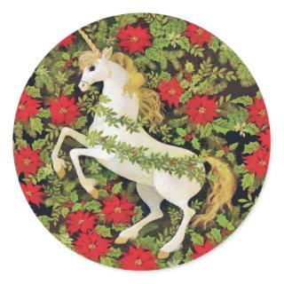 Merry Christmas Unicorn Classic Round Sticker