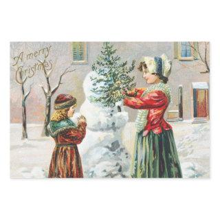 Merry Christmas Victorian Family and Snowman   Sheets