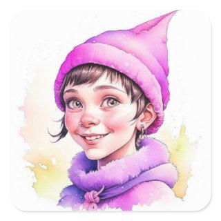 Merry Christmas | Vintage Elf in Purple Square Sticker