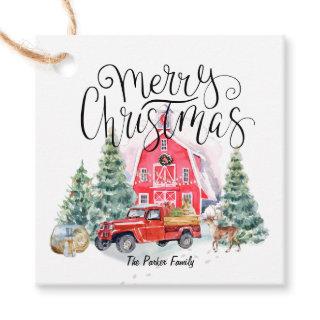 Merry Christmas | Vintage Red Farmhouse Truck Favor Tags
