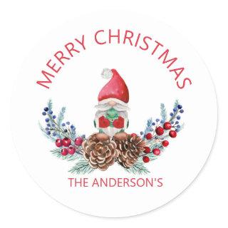 Merry Christmas Watercolor Gnome  Classic Round Sticker