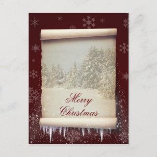 Merry Christmas Winter Parchment Illustration Holiday Postcard