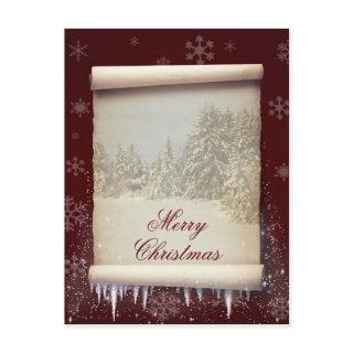 Merry Christmas Winter Parchment Illustration Holiday Postcard