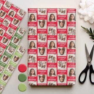Merry Christmas with Two Square Photos - red green  Sheets