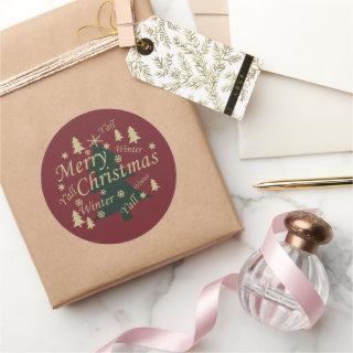Merry Christmas yall pine tree decorated Classic Round Sticker
