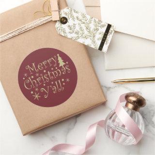 Merry Christmas yall pine tree decorated Classic Round Sticker