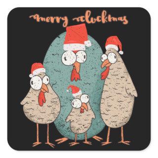 Merry Cluckmas - Funny Christmas Chickens Square Sticker