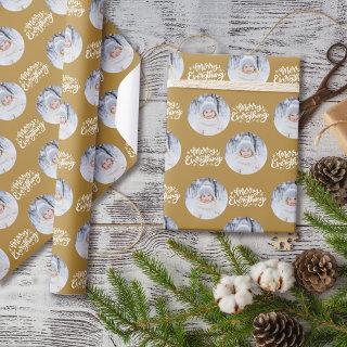 Merry Everything Calligraphy Round Photo Gold