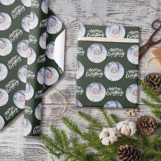 Merry Everything Calligraphy Round Photo Green