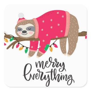 Merry Everything | Sleepy Sloth Square Sticker