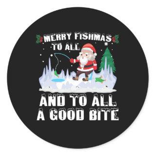 Merry Fishmas Funny Fish Fishing Fisherman Xmas Classic Round Sticker