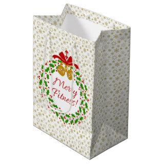 Merry Fitness Wreath Gold Snowflakes Gift Bag