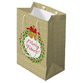 Merry Fitness Wreath Snowflake Golden Gift Bag
