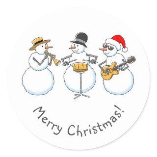 Merry Jazzy Christmas Snowman Funny Jazzband Classic Round Sticker
