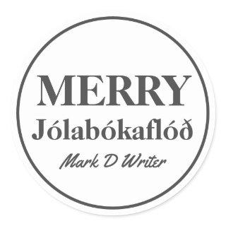 Merry Jolabokaflod Custom Classic Round Sticker