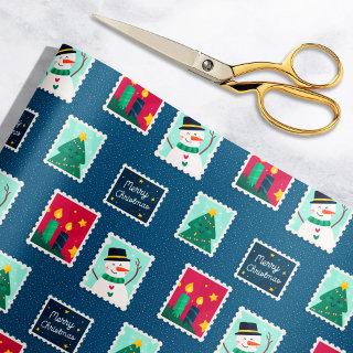 Merry Mail Blue Holiday Postage Stamps Pattern