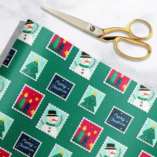 Merry Mail Green Holiday Postage Stamps Pattern