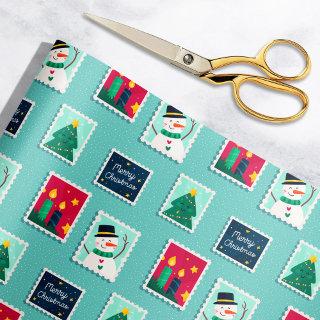 Merry Mail Teal Holiday Postage Stamps Pattern