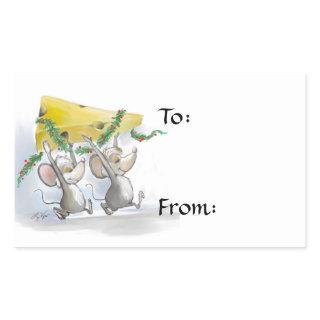 Merry Mice Mic & Mac Holiday Gift Tags/Stickers Rectangular Sticker