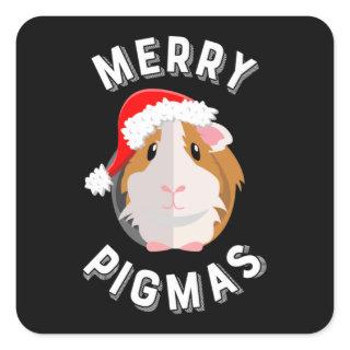 Merry Pigmas Cute and Funny Guinea Pig Christmas Square Sticker