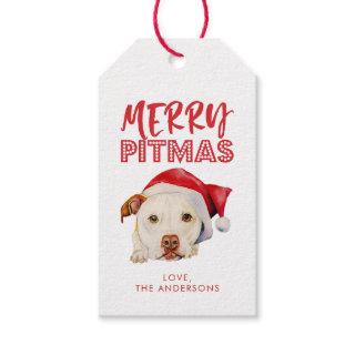 Merry Pitmas, Cute Santa Pit Bull Dog Personalized Gift Tags