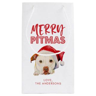 Merry Pitmas, Cute Santa Pit Bull Dog Personalized Small Gift Bag