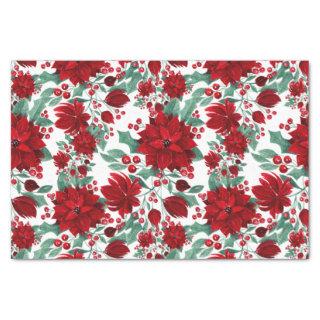 Merry Red Poinsettia Flowers Ivy Leaves Watercolor Tissue Paper