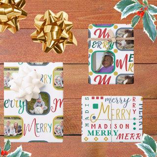 MERRY Script Colorful On White 4 Photo Christmas  Sheets