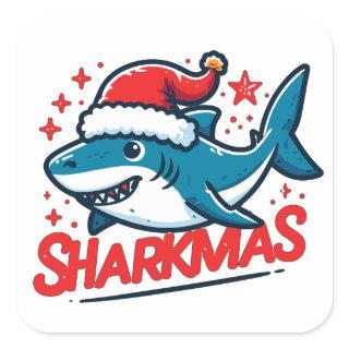 Merry Sharkmas, Christmas Shark, Funny Shark Xmas Square Sticker