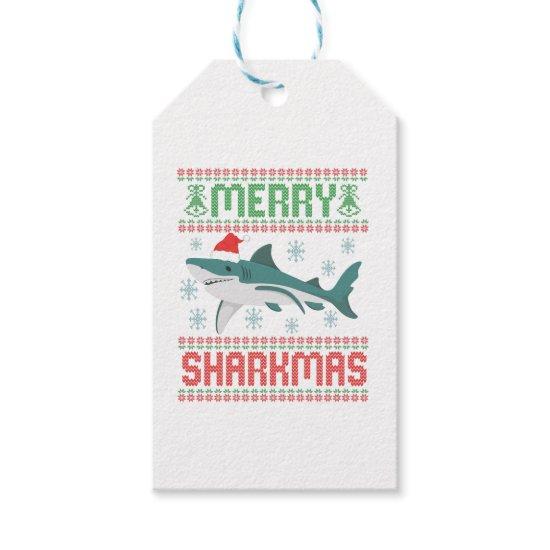 Merry Sharkmas Funny Christmas Shark Ugly Sweater Gift Tags