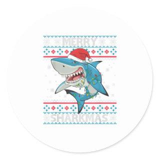 Merry Sharkmas Funny Santa Hat Shark Lover C Classic Round Sticker