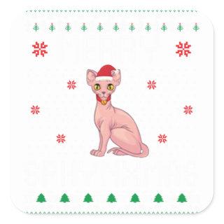 Merry Sphynxmas Sphynx Cat Lover Christmas Ugly Sw Square Sticker