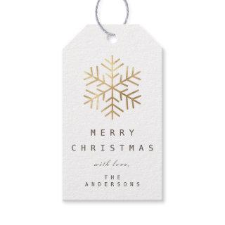 Merry To Holiday Gift Tag  White Gold Snowflakes