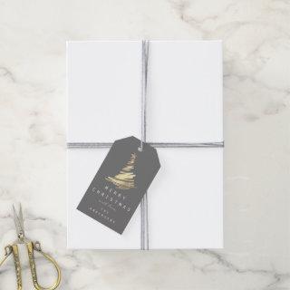 Merry To Name From Holiday Christmas Gold TreeGray Gift Tags