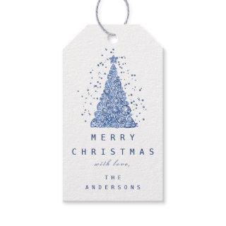 Merry To Name Holiday Blue Diamond Christmas Tree Gift Tags