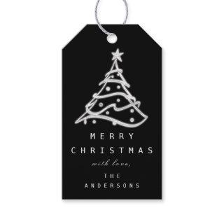 Merry To Name Holiday Christmas Tree Black White Gift Tags