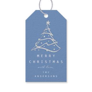 Merry To Name Holiday Christmas Tree Gray Blue  Gift Tags