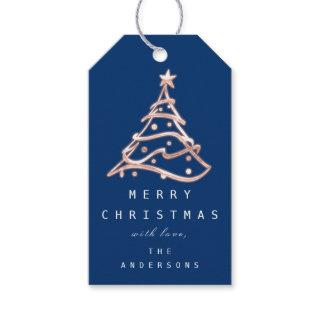Merry To Name Holiday Christmas Tree Rose Navy Gift Tags