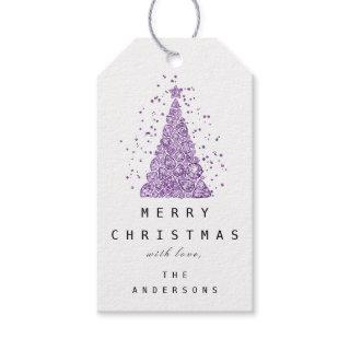 Merry To Name Holiday Purple Christmas Tree Gift Tags