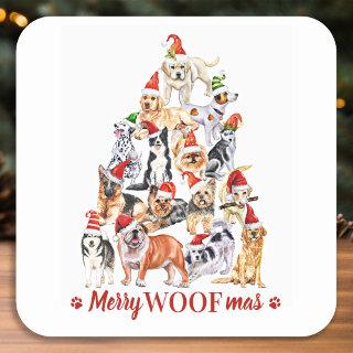 Merry Woofmas Dog Lover Christmas Tree Dogs Square Sticker