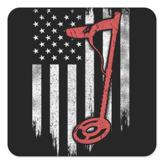 Metal Detecting American Flag Square Sticker