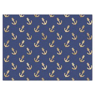 Metallic Gold Anchors on Navy Blue Decoupage Tissue Paper