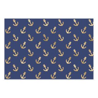 Metallic Gold Anchors on Navy Blue  Sheets