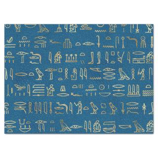 Metallic Gold Egyptian Hieroglyphs on Blue Tissue Paper