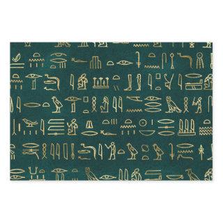 Metallic Gold Egyptian Hieroglyphs on Forest Green  Sheets
