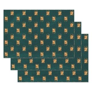 Metallic Gold Egyptian Scarab Beetles on Green  Sheets