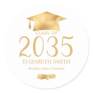 Metallic Gold Grad Cap Diploma Graduation Classic Round Sticker