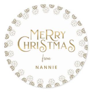 Metallic Gold Merry Christmas Snowflake Border Classic Round Sticker